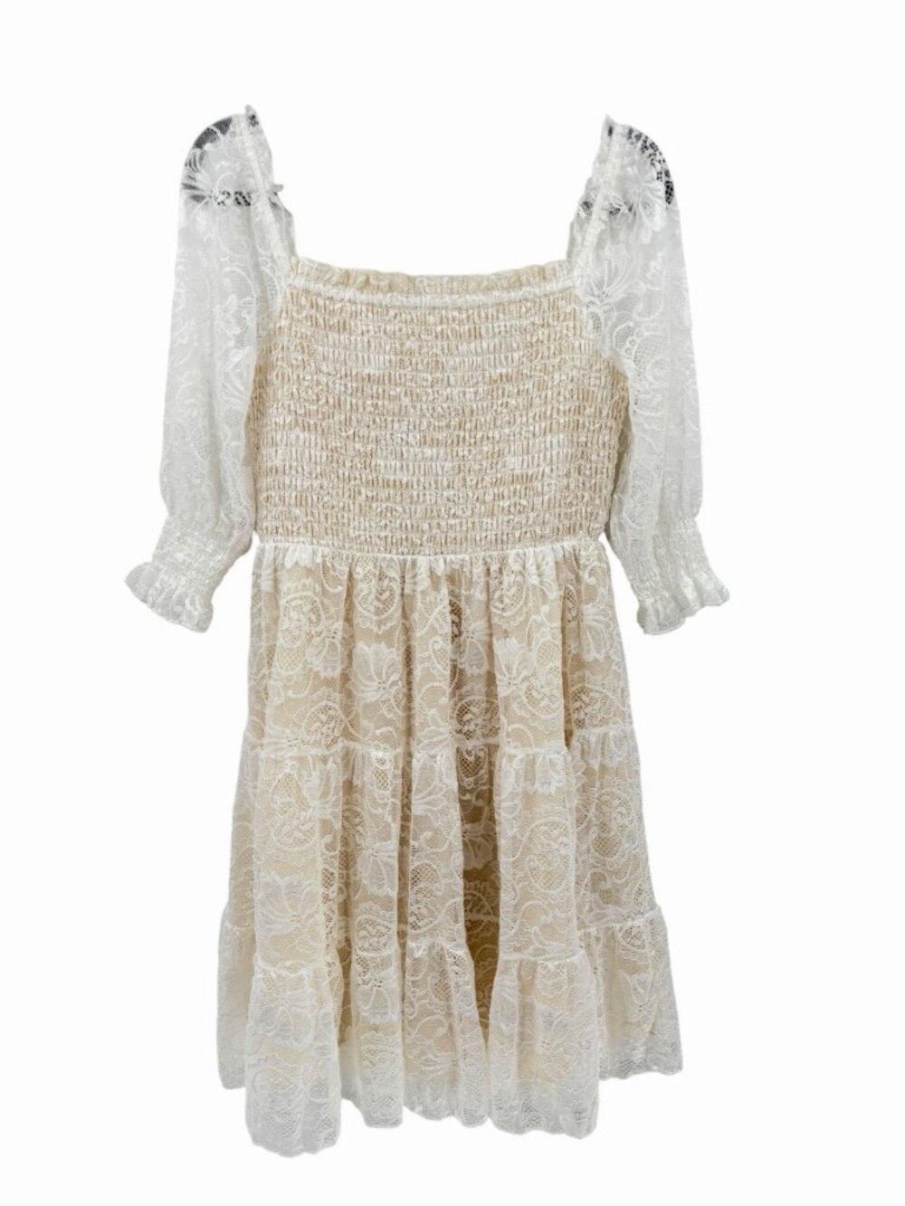 BALTIC BORN Women's Off White Tate Smocked Lace Mini Dress NWT Large